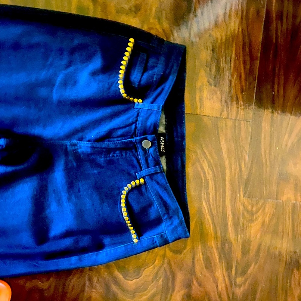 Blue Flare Jeans with Gold Accents